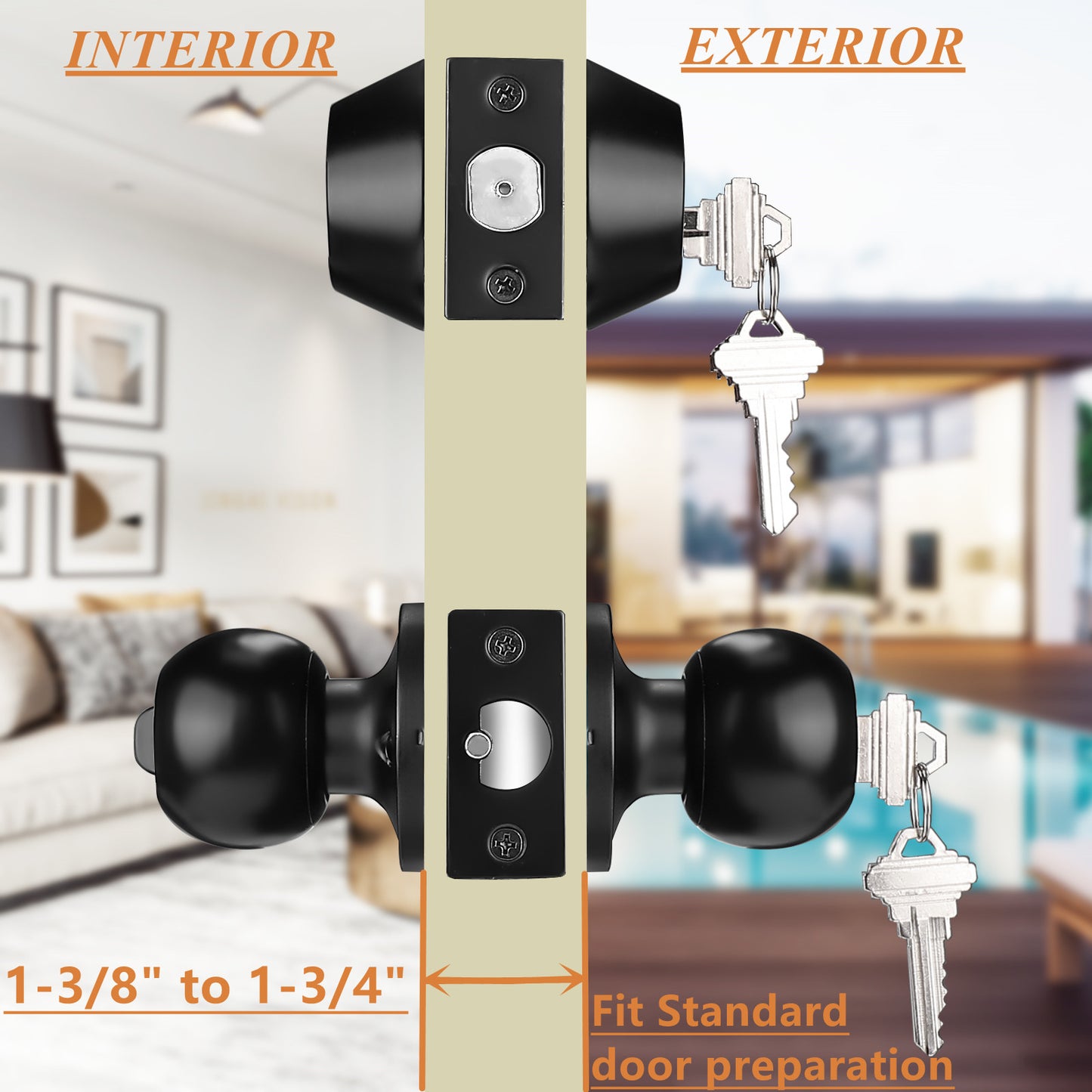 Black Keyed Alike Entry Knobs Front Door Locks Exterior Lockset and Single Cylinder Deadbolt Combination Set DL607ET-101BK