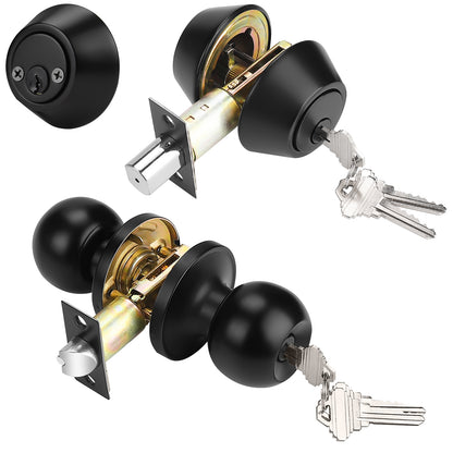 Black Keyed Alike Entry Knobs Front Door Locks Exterior Lockset and Single Cylinder Deadbolt Combination Set DL607ET-101BK