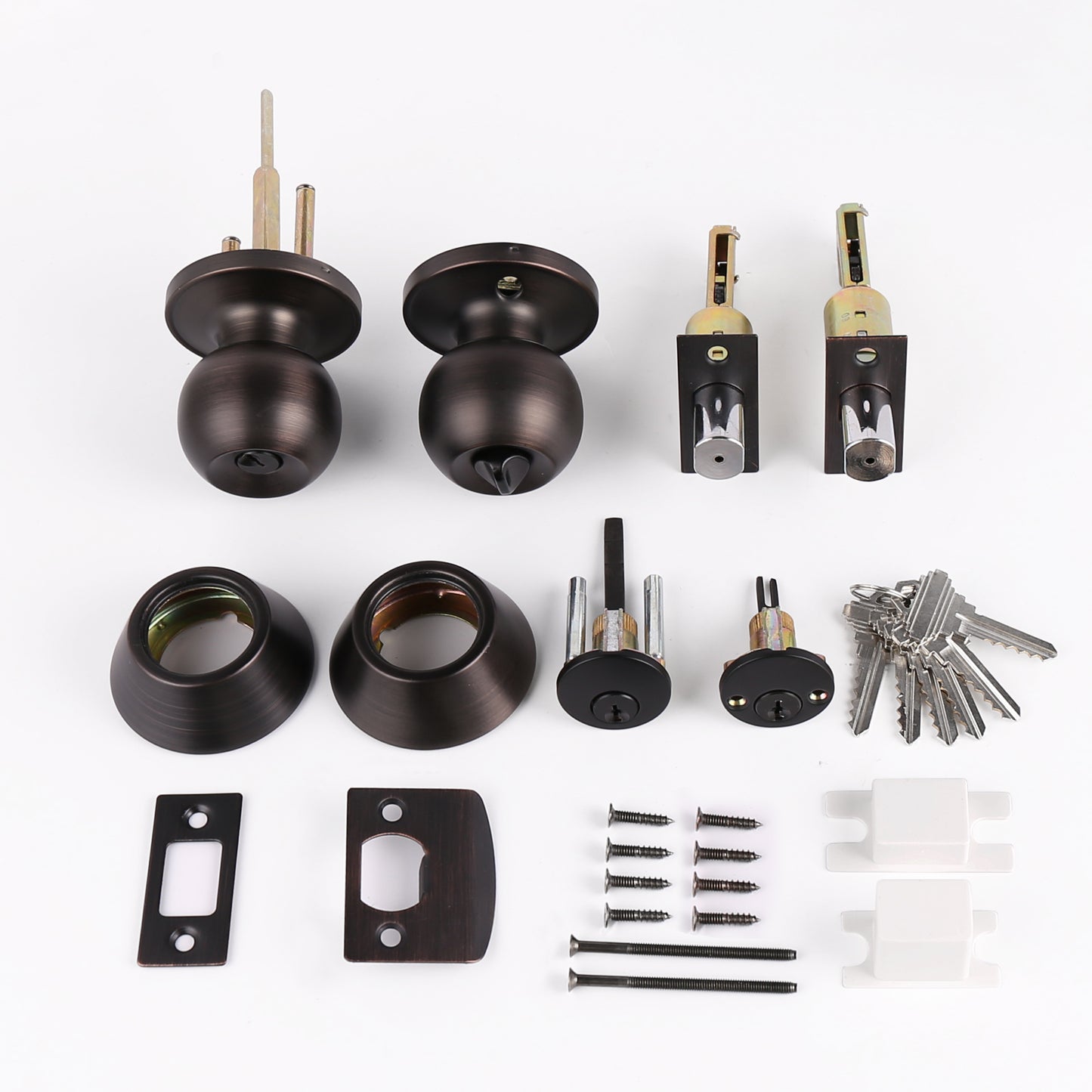 Entry Door Knob with Double Cylinder Deadbolt Set Oil Rubbed Bronze Entry Door Lock Set with Key, Keyway Front Entry Handleset Lockset Gate Hardware DL607ET-102ORB