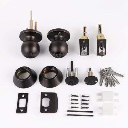 Entry Door Knob with Double Cylinder Deadbolt Set Oil Rubbed Bronze Entry Door Lock Set with Key, Keyway Front Entry Handleset Lockset Gate Hardware DL607ET-102ORB