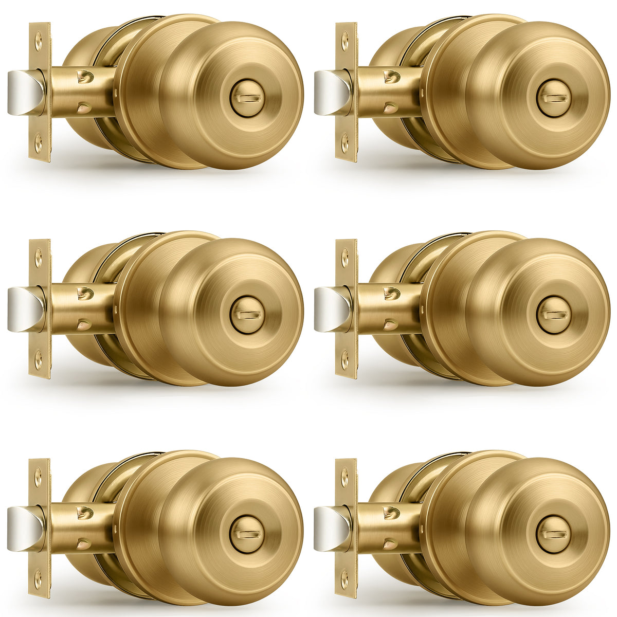 Probrico Champagne Bronze Door Knobs for Bedroom Bathroom, Interior Door Knob with Round Ball, Champagne Privacy Door Knob, 6 Pack