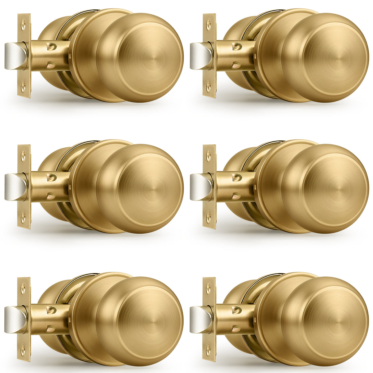 Probrico Champagne Bronze Door Knobs for Bedroom Bathroom, Interior Door Knob with Round Ball, Champagne Privacy Door Knob, 6 Pack