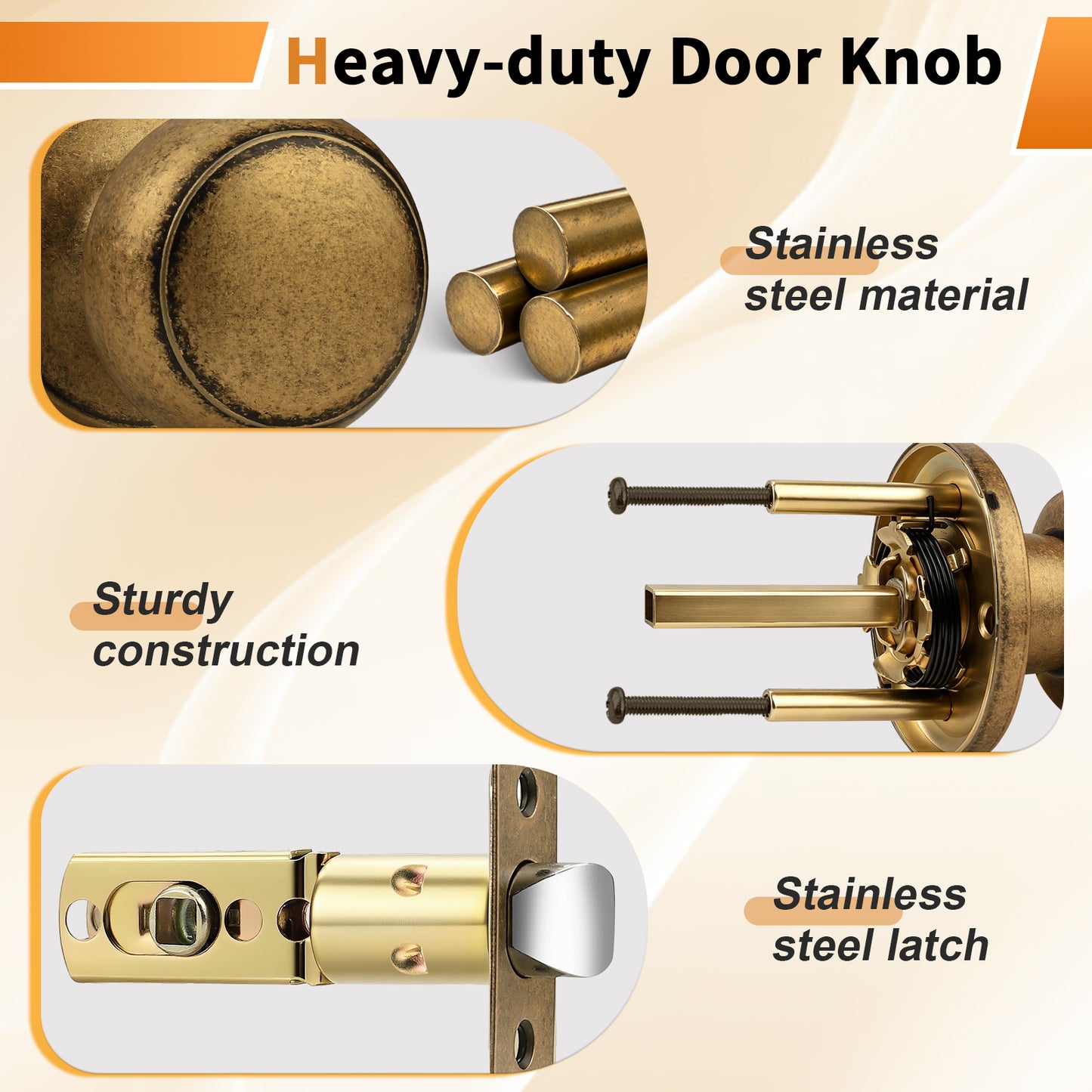 Probrico Aged Brass Interior Door Knob for Hallway, Antique Brass Door Knobs Closet Door Knob, Passage Door Knobs with Round Ball Knob, 1 Pack