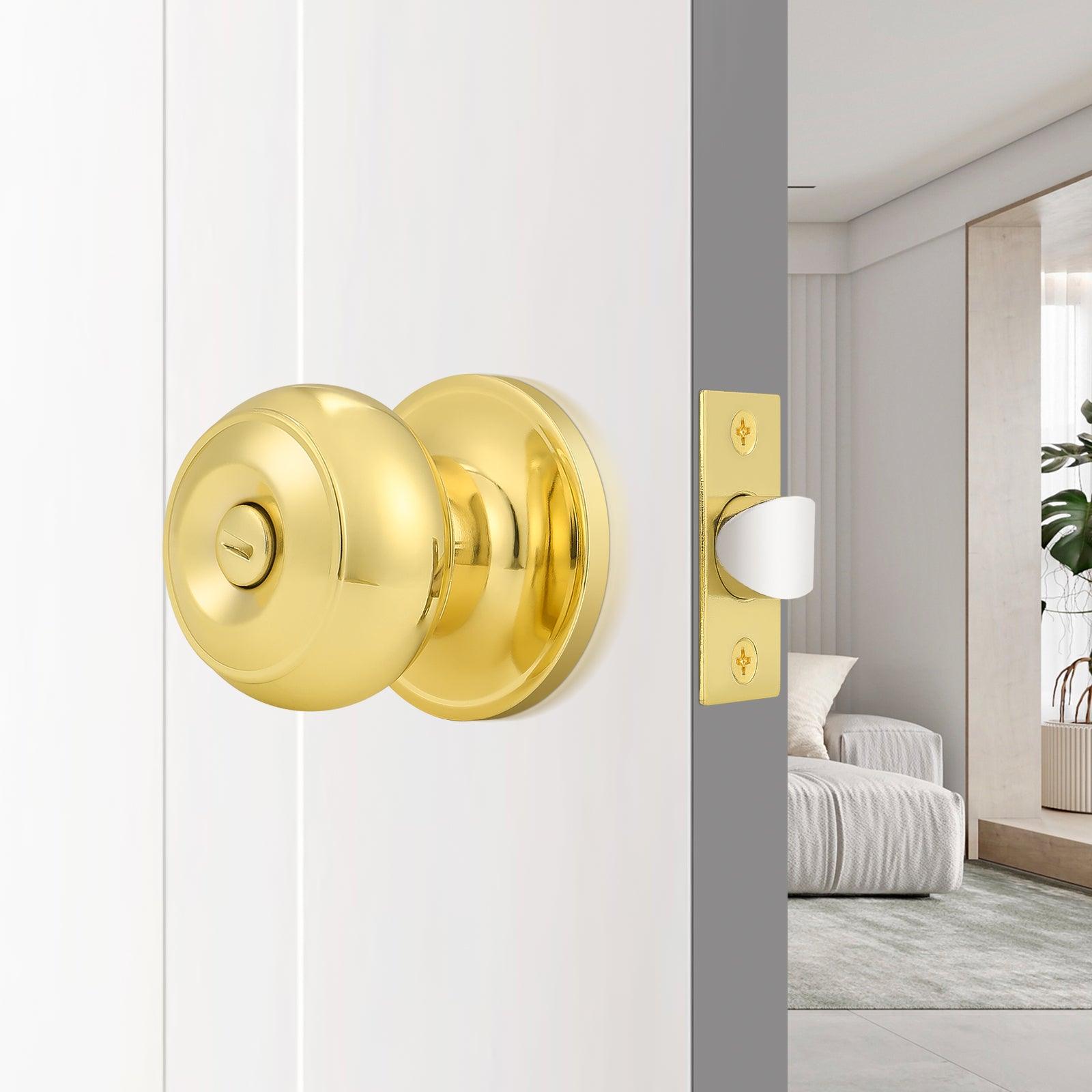 Flat Ball Knobs Entrance/Privacy/Passage/Dummy Door Lock Knob, Polished Golden Brass Finish - Probrico