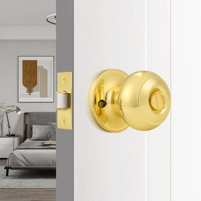 Flat Ball Knobs Entrance/Privacy/Passage/Dummy Door Lock Knob, Polished Golden Brass Finish - Probrico