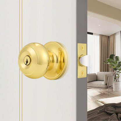 Flat Ball Knobs Entrance/Privacy/Passage/Dummy Door Lock Knob, Polished Golden Brass Finish - Probrico