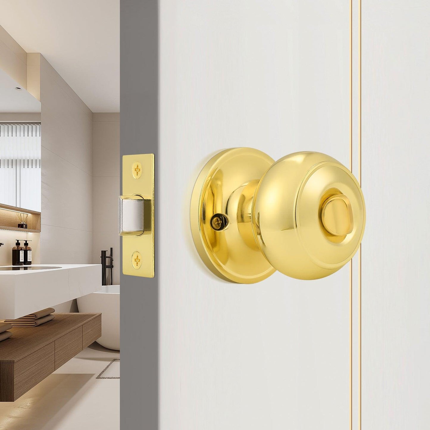 Flat Ball Knobs Entrance/Privacy/Passage/Dummy Door Lock Knob, Polished Golden Brass Finish - Probrico