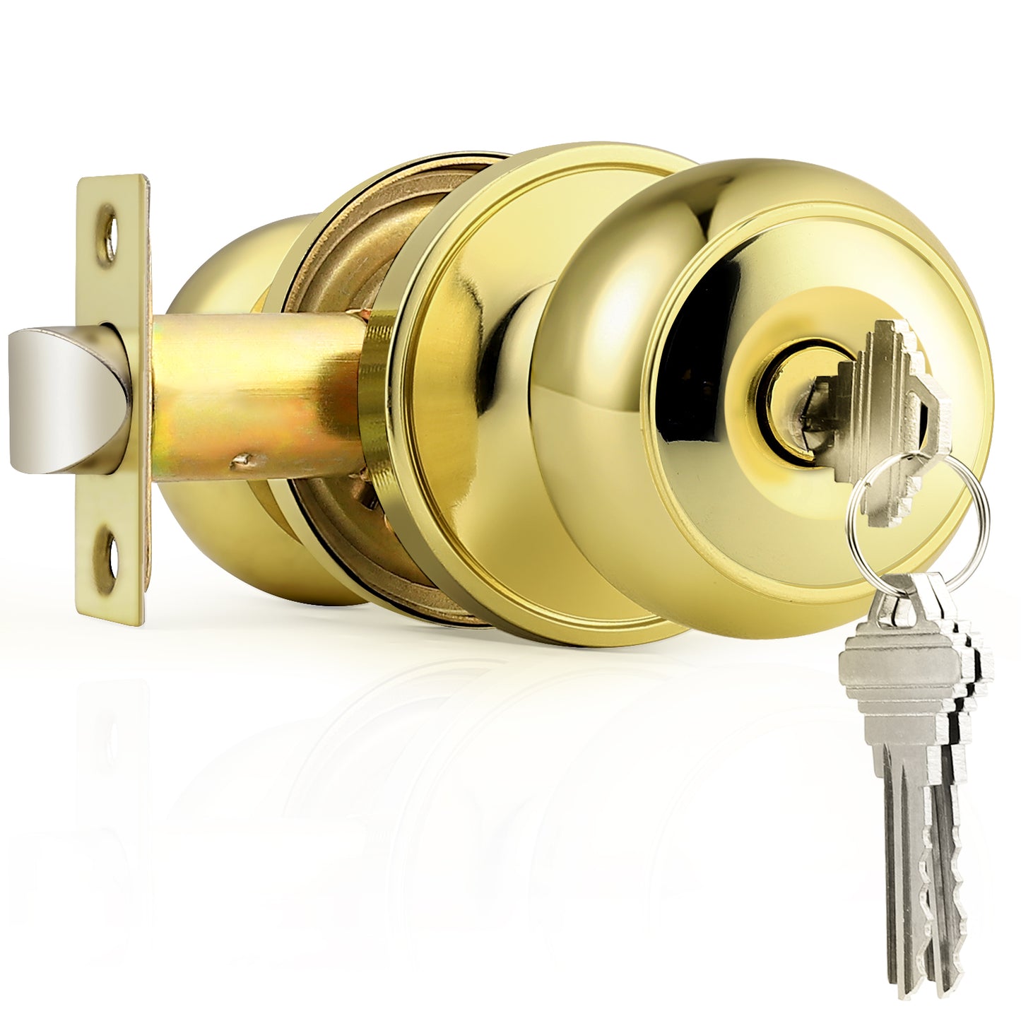 Polished Brass Door Knob for Entry Door, Interior Door Lock  with Knobs and Key - DL609PBET