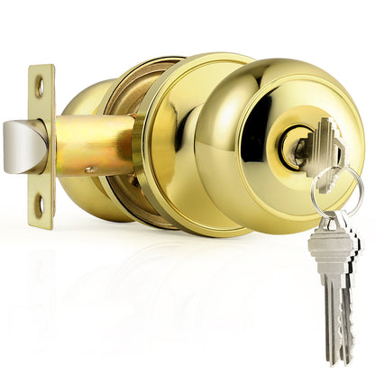 Polished Brass Door Knob for Entry Door, Interior Door Lock  with Knobs and Key - DL609PBET