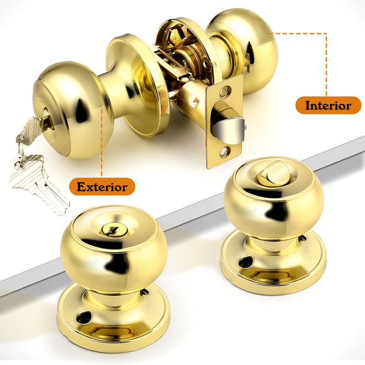 Polished Brass Door Knob for Entry Door, Interior Door Lock  with Knobs and Key - DL609PBET