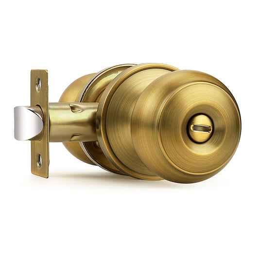 Probrico Vintage Brass Door Knobs for Bedroom Bathroom, Interior Door Knob with Round Ball, Antique Brass Privacy Door Knob, 1 Pack