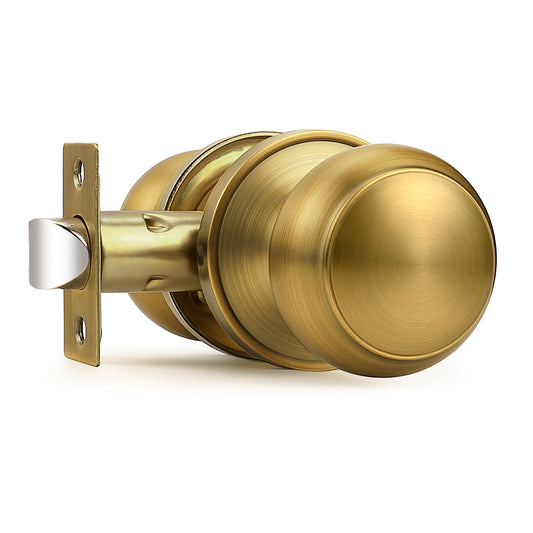 Probrico Vintage Brass Interior Door Knob for Hallway, Antique Brass Door Knobs Closet Door Knob, Passage Door Knobs with Round Ball Knob, 1 Pack