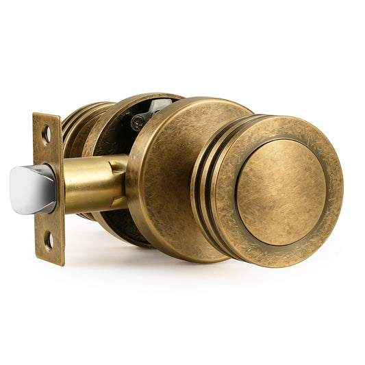 Probrico Keyless Passage Door Knobs with Vintage Design Passage Door Knobs for Interior Doors for Hallway Closet in Antique Brass Finish