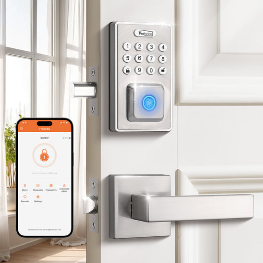 Probrico Keyless Entry Door Lock Smart Locks for Front Door, Keypad Door Lock with Handle Satin Nickel
