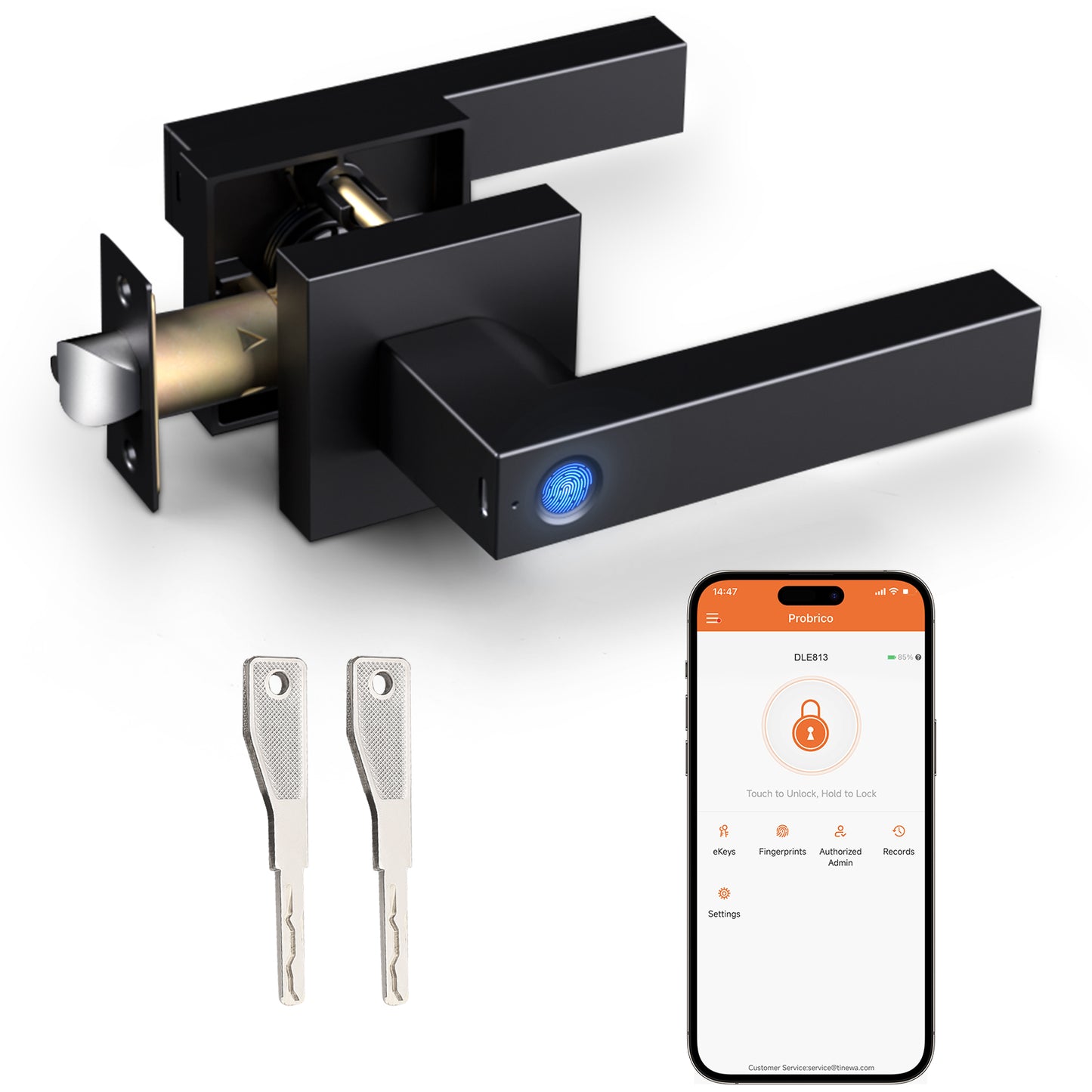 Probrico Black Smart Lock Keyless Entry Door Lock with Handle Fingerprint Door Lock for Bedroom Bathroom