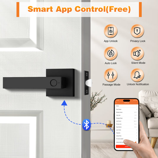Probrico Black Smart Lock Keyless Entry Door Lock with Handle Fingerprint Door Lock for Bedroom Bathroom