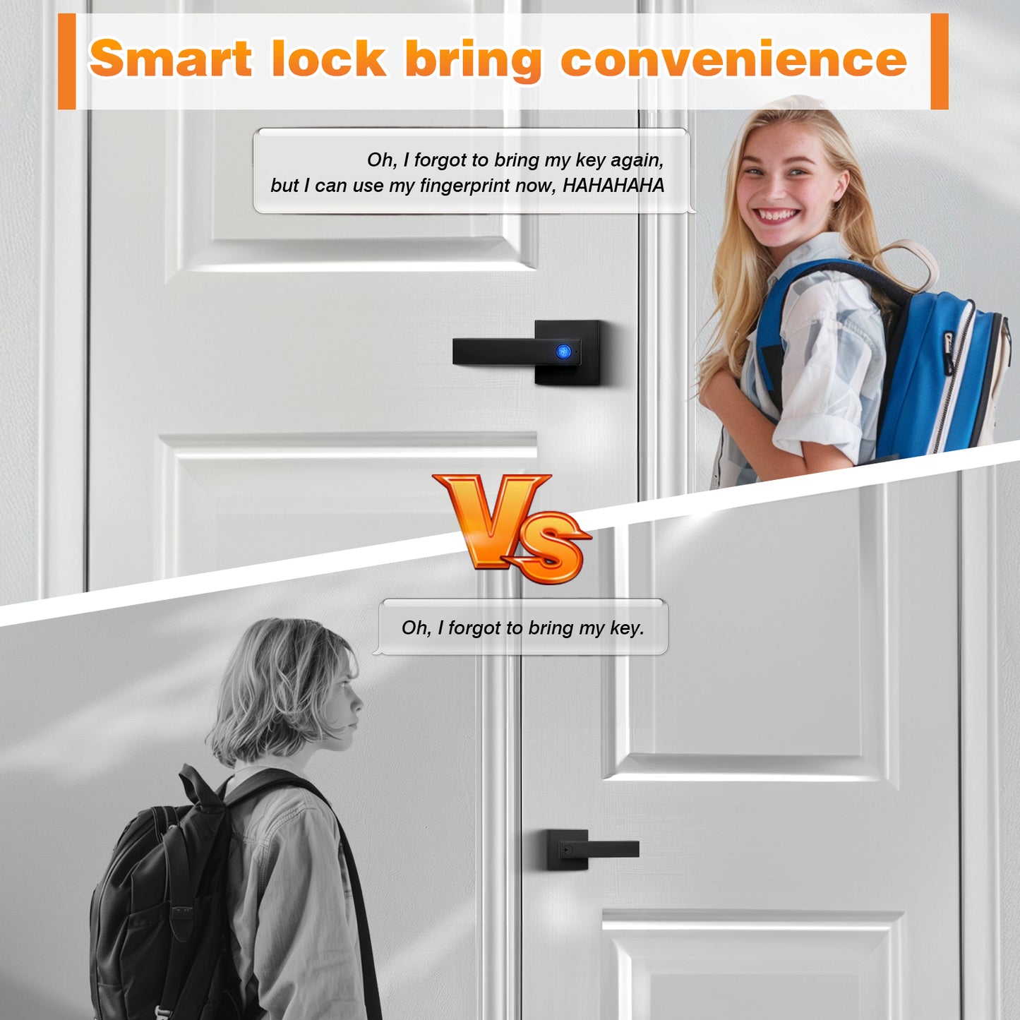 Probrico Black Smart Lock Keyless Entry Door Lock with Handle Fingerprint Door Lock for Bedroom Bathroom