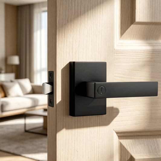 Heavy Duty Door Handles Long Plate Matte Black Finish, Privacy/Passage Function, DL38401BK