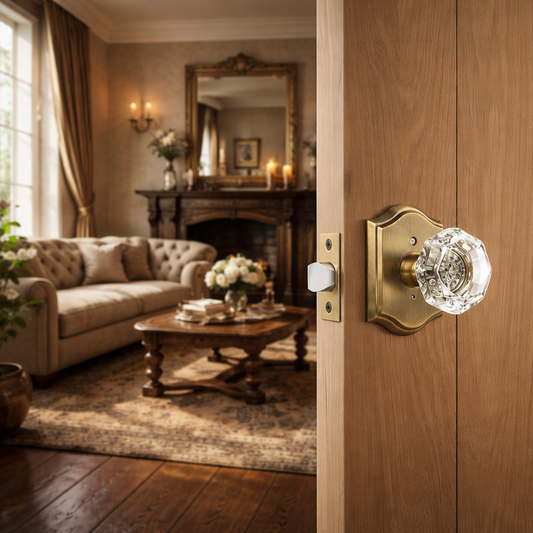 Antique Brass Diamond Crystal Glass Door Knobs