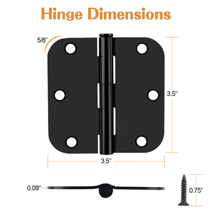 Interior Door Hinges Black, 3.5 X 3.5 Inch Door Hinges Rounded 5/8" Radius Corners, 1/4" Radius Corner, Square Corner DH3535