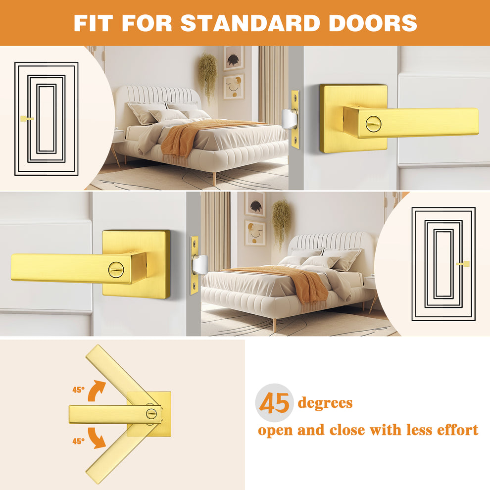 Heavy Duty Privacy Lock Door Levers Square Plate Gold Finish DL01GDBK ...