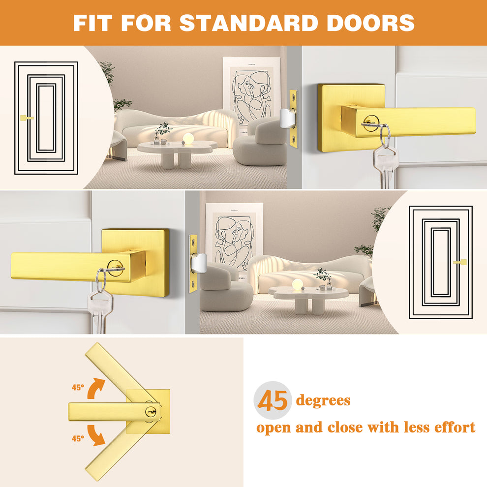 Heavy Duty Door Levers Locks Gold Finish Keyed Alike/Keyed Dummy Door ...
