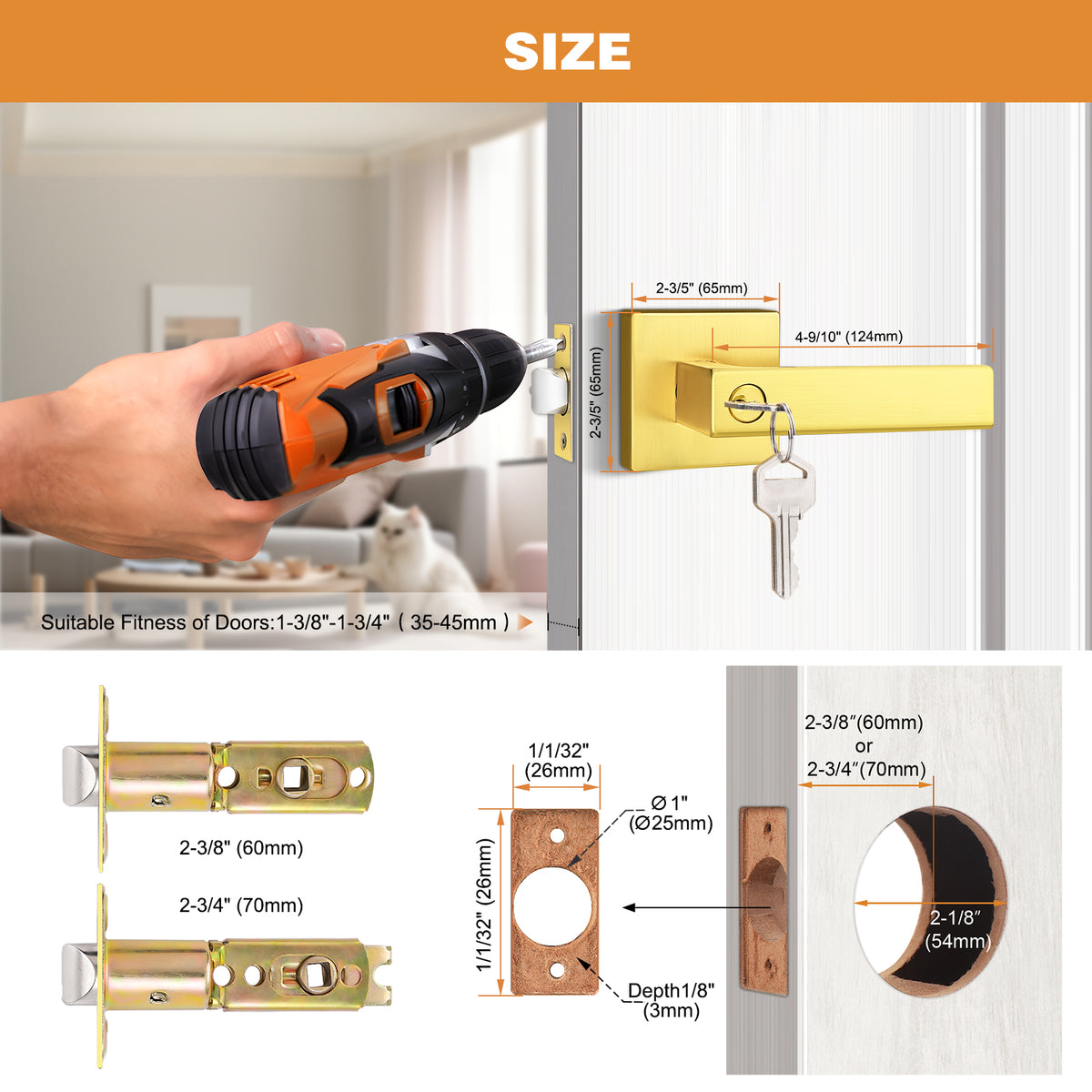 Heavy Duty Door Levers Locks Gold Finish Keyed Alike/Keyed Dummy Door ...