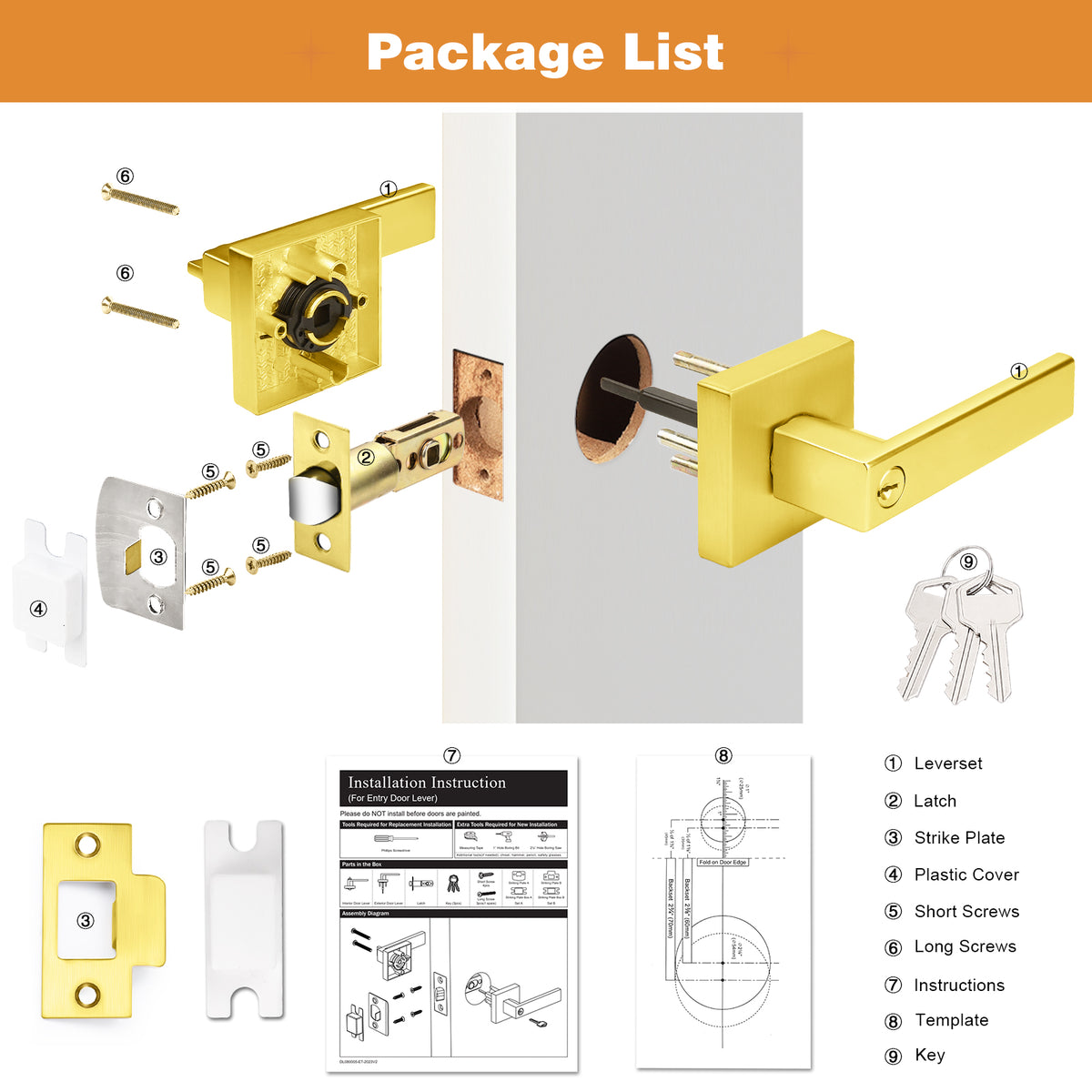 Heavy Duty Door Levers Locks Gold Finish Keyed Alike/Keyed Dummy Door ...