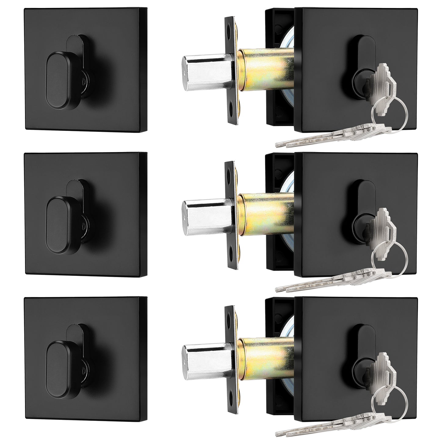 Square Design Door Deadbolt with Single Cylinder Lock Black Finish DLD105BK
