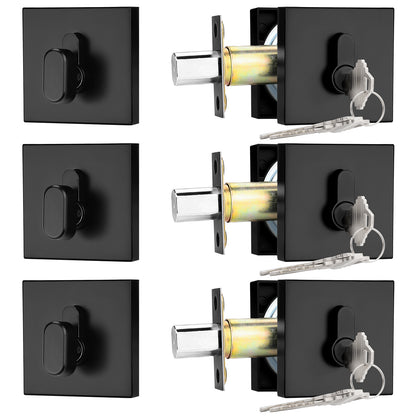 Square Design Door Deadbolt with Single Cylinder Lock Black Finish DLD105BK