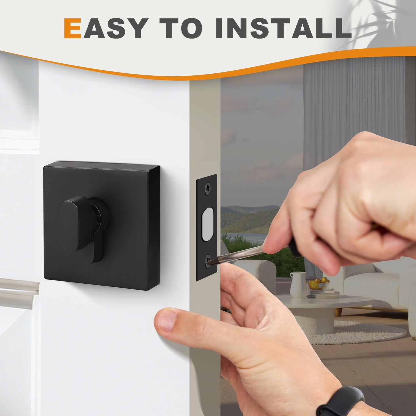 Square Design Door Deadbolt with Single Cylinder Lock Black Finish DLD105BK