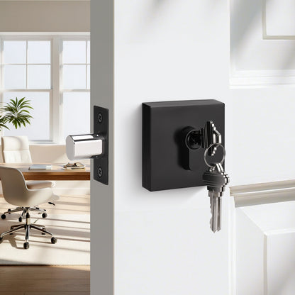 Square Design Door Deadbolt with Single Cylinder Lock Black Finish DLD105BK