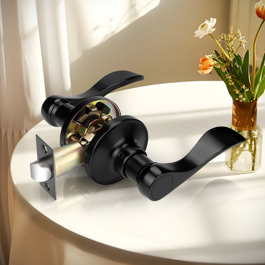 Probrico 10 Packs Wave Shape Passage Door Lever Black Keyless Handle for Hall and Closet Interior Non-Locking Door Hardware