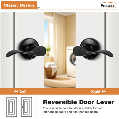 Probrico 10 Packs Wave Shape Passage Door Lever Black Keyless Handle for Hall and Closet Interior Non-Locking Door Hardware