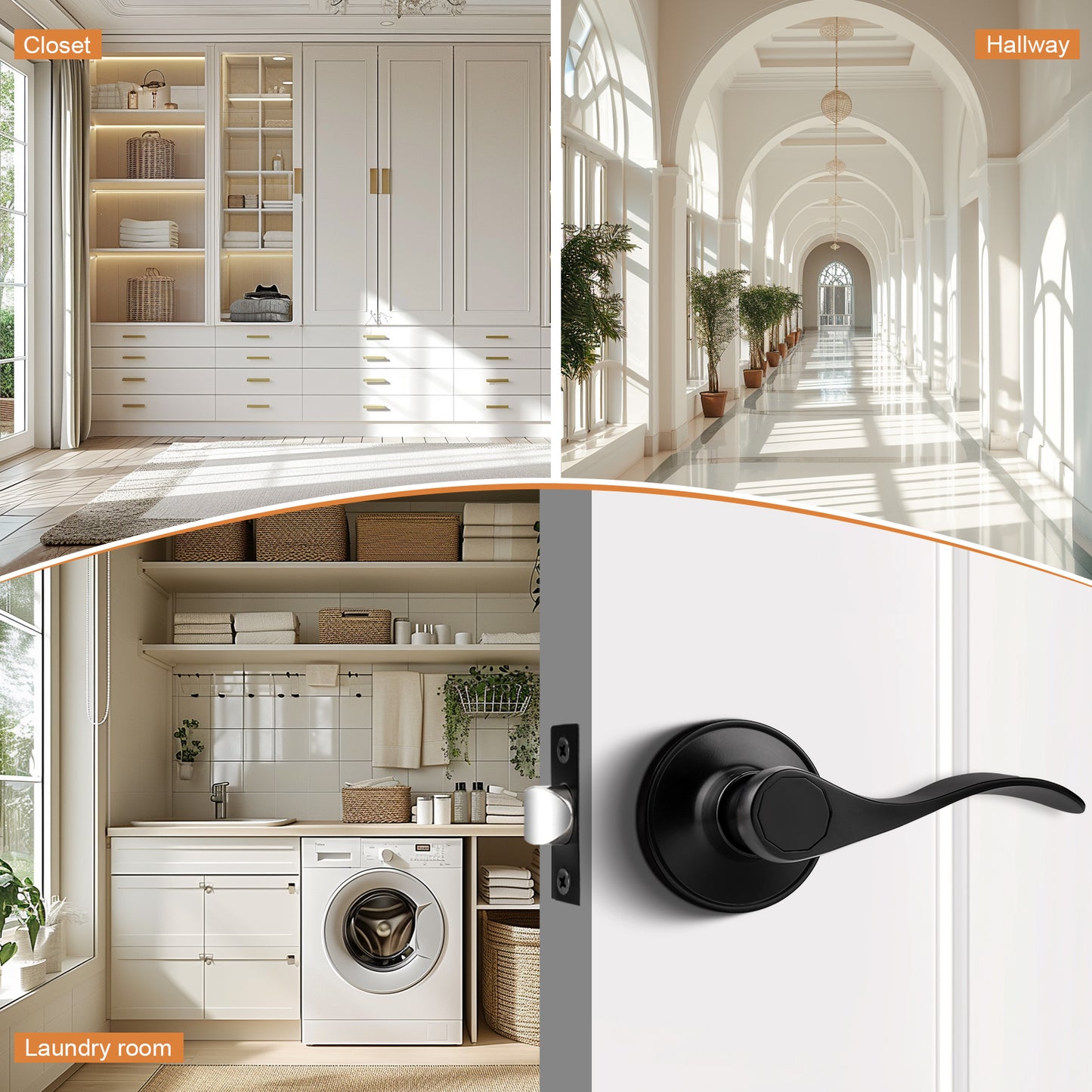 Probrico 10 Packs Wave Shape Passage Door Lever Black Keyless Handle for Hall and Closet Interior Non-Locking Door Hardware