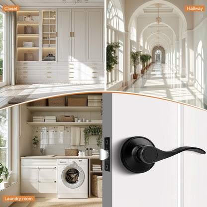 Probrico 10 Packs Wave Shape Passage Door Lever Black Keyless Handle for Hall and Closet Interior Non-Locking Door Hardware