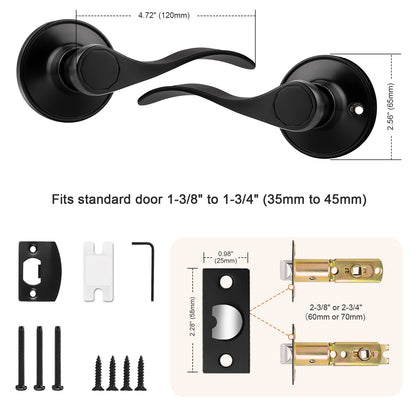 Probrico 10 Packs Wave Shape Passage Door Lever Black Keyless Handle for Hall and Closet Interior Non-Locking Door Hardware