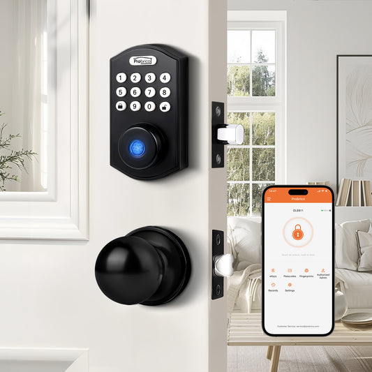 Probrico Smart Fingerprint Deadbolt with Door Knob for Front Door, Black Door Knob with Smart Deadbolt