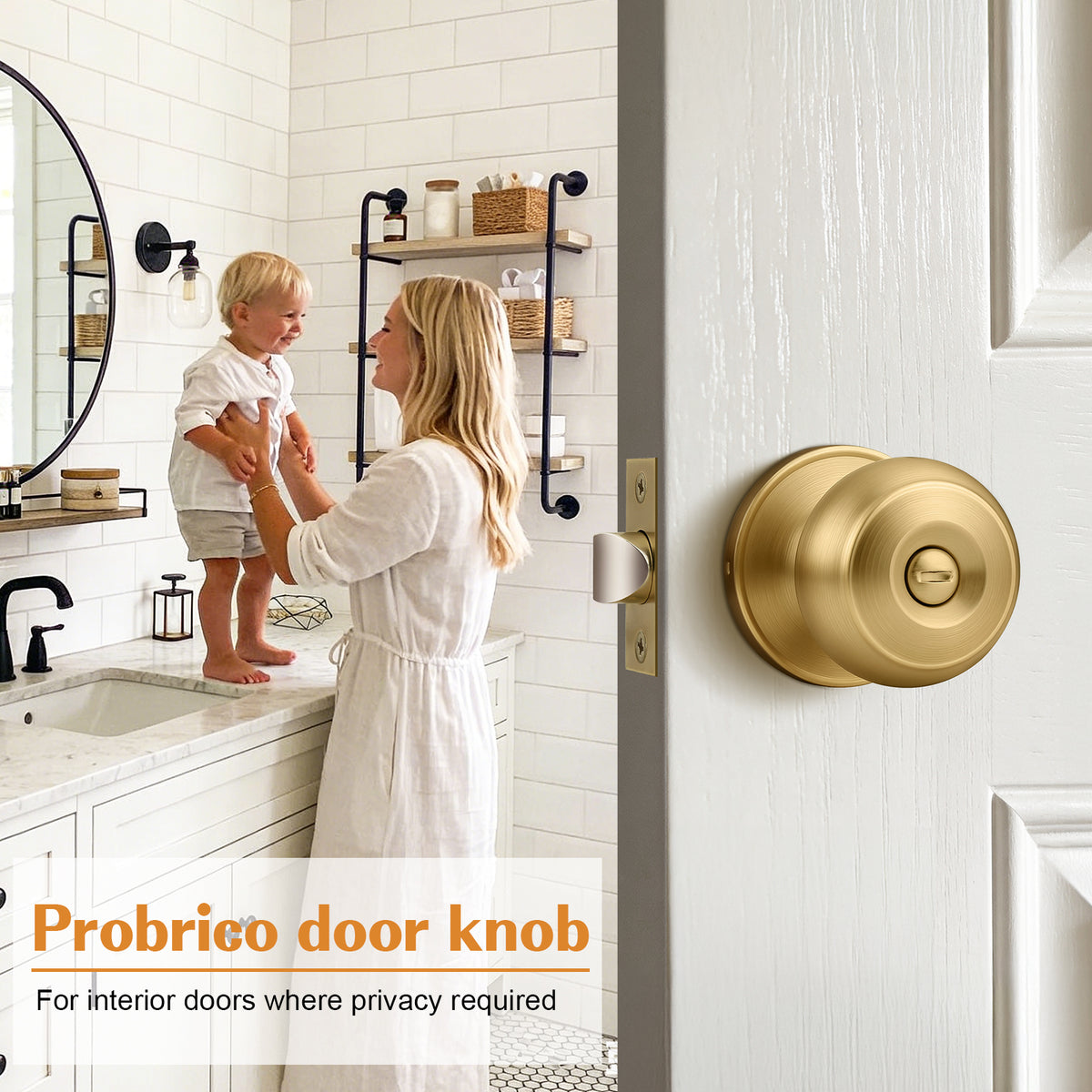 Probrico Champagne Bronze Door Knobs for Bedroom Bathroom, Interior Door Knob with Round Ball, Champagne Privacy Door Knob, 6 Pack