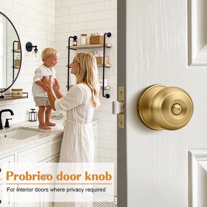 Probrico Champagne Bronze Door Knobs for Bedroom Bathroom, Interior Door Knob with Round Ball, Champagne Privacy Door Knob, 6 Pack