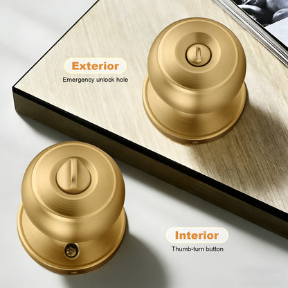 Probrico Champagne Bronze Door Knobs for Bedroom Bathroom, Interior Door Knob with Round Ball, Champagne Privacy Door Knob, 6 Pack