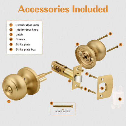 Probrico Champagne Bronze Door Knobs for Bedroom Bathroom, Interior Door Knob with Round Ball, Champagne Privacy Door Knob, 6 Pack