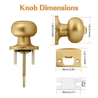 Probrico Champagne Bronze Door Knobs for Bedroom Bathroom, Interior Door Knob with Round Ball, Champagne Privacy Door Knob, 6 Pack