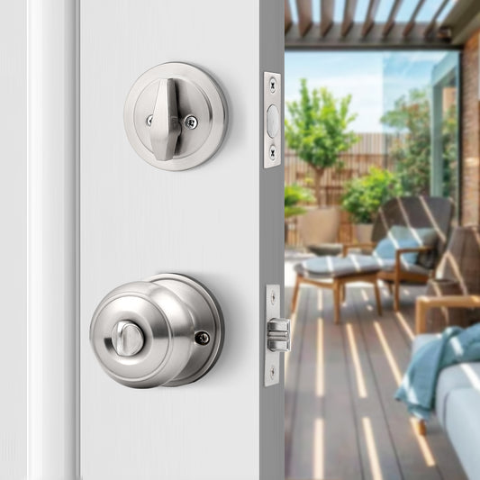 Keyed Alike Entry Door Lock Knob with Single Cylinder Deadbolt, Brushed Nickel Finish Combo Pack - DL609ET-101SN