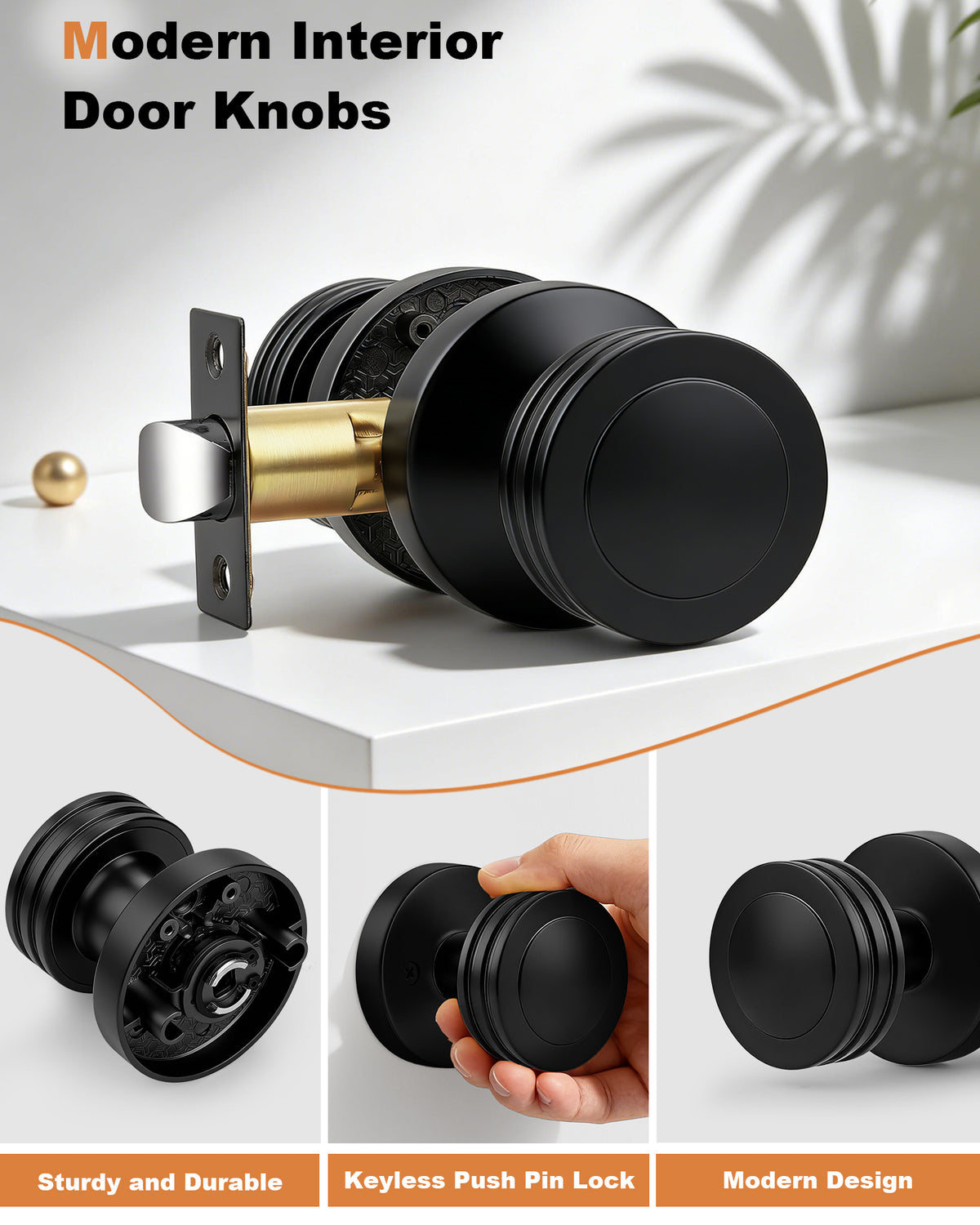 Probrico Keyless Passage Door Knobs with Vintage Design Passage Door Knobs for Interior Doors for Hallway Closet in Black Finish