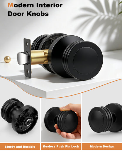 Probrico Keyless Passage Door Knobs with Vintage Design Passage Door Knobs for Interior Doors for Hallway Closet in Black Finish