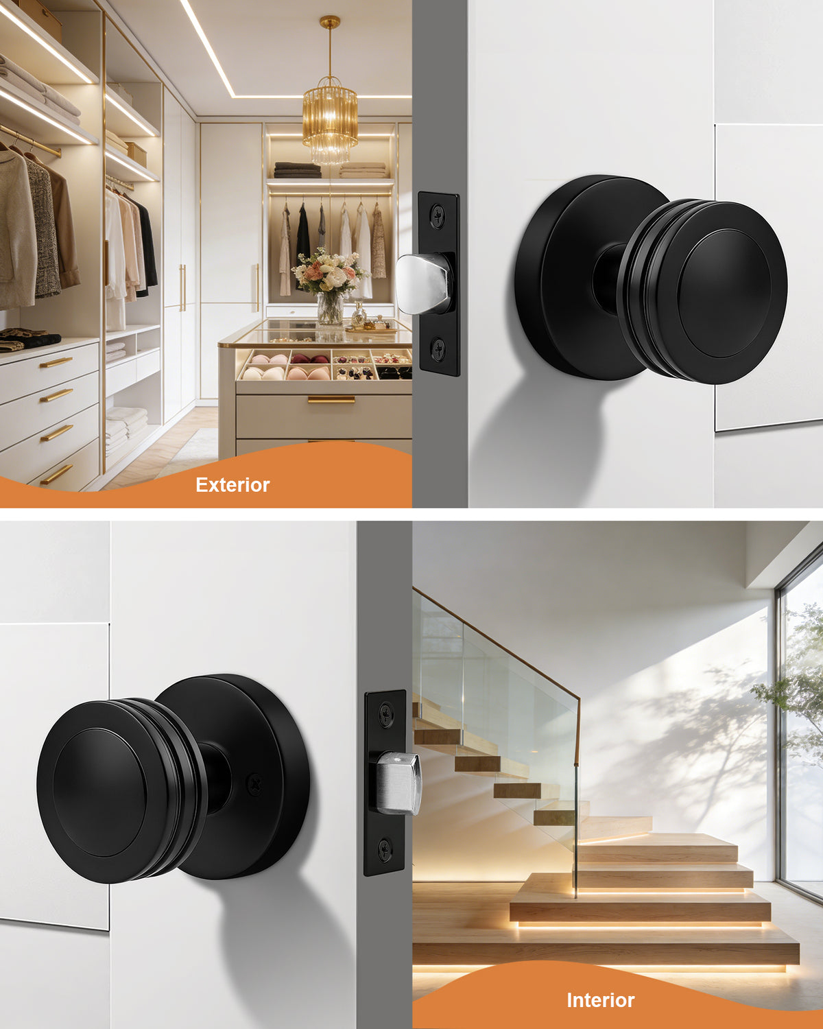 Probrico Keyless Passage Door Knobs with Vintage Design Passage Door Knobs for Interior Doors for Hallway Closet in Black Finish