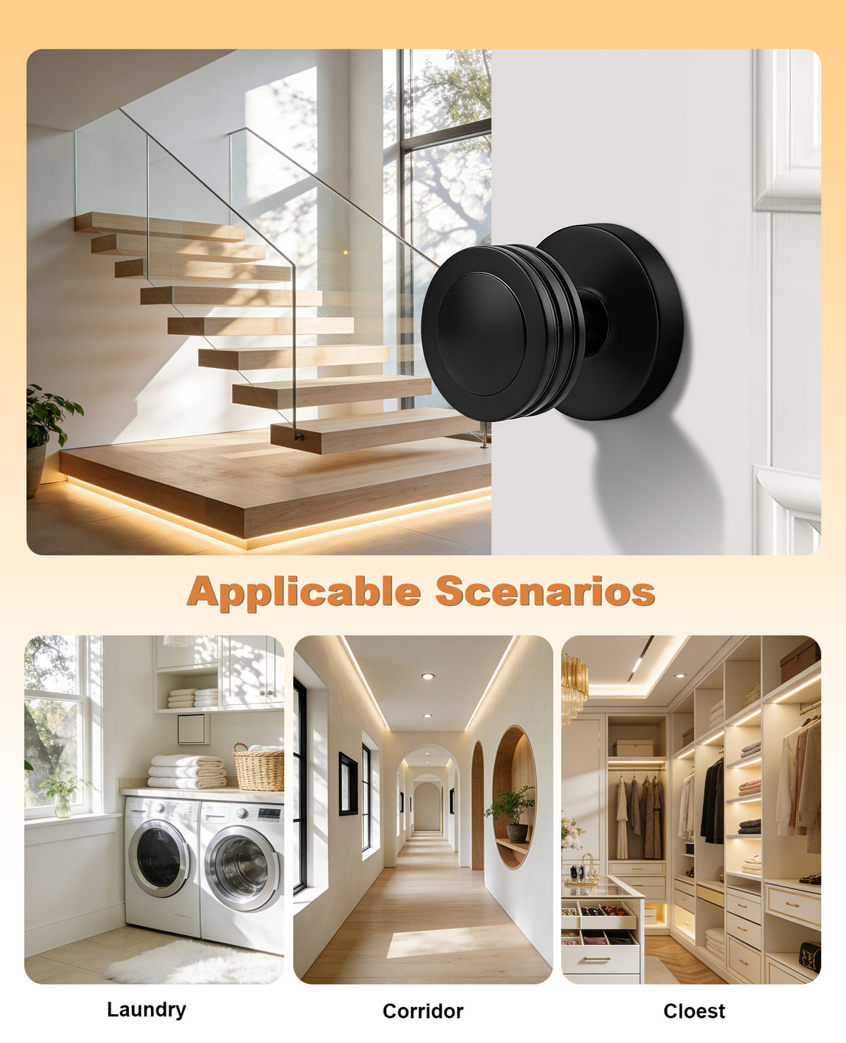 Probrico Keyless Passage Door Knobs with Vintage Design Passage Door Knobs for Interior Doors for Hallway Closet in Black Finish