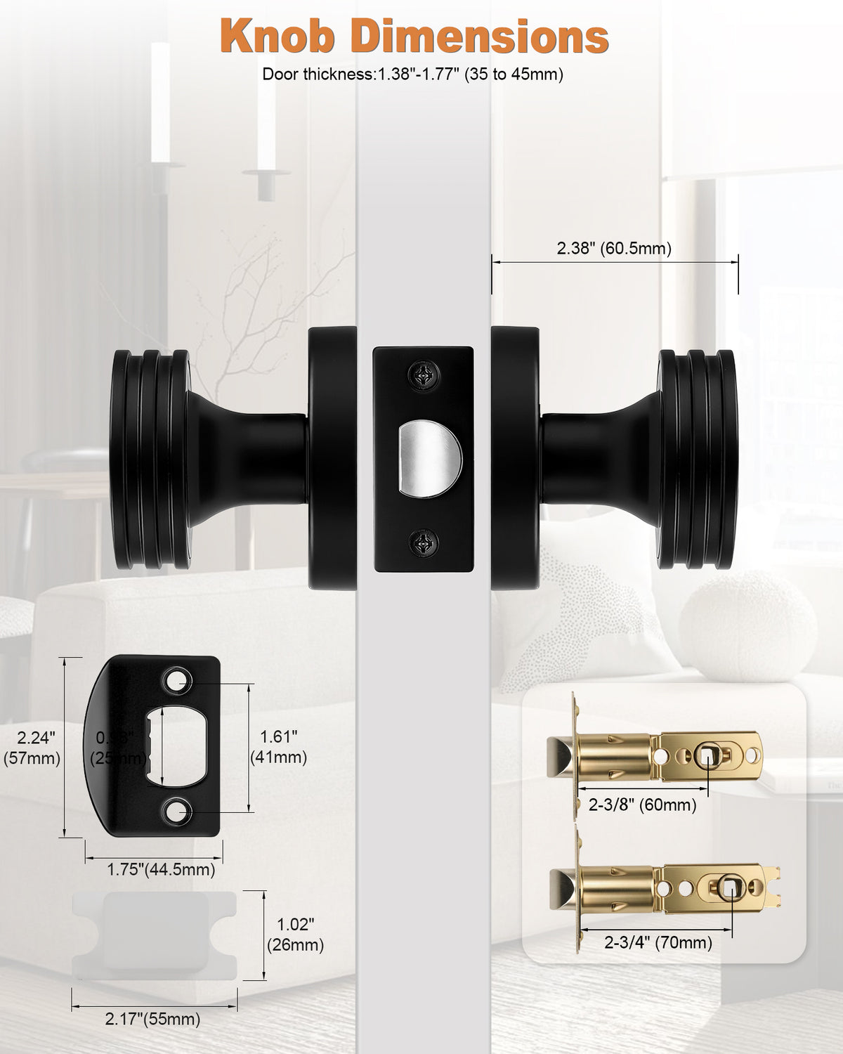Probrico Keyless Passage Door Knobs with Vintage Design Passage Door Knobs for Interior Doors for Hallway Closet in Black Finish