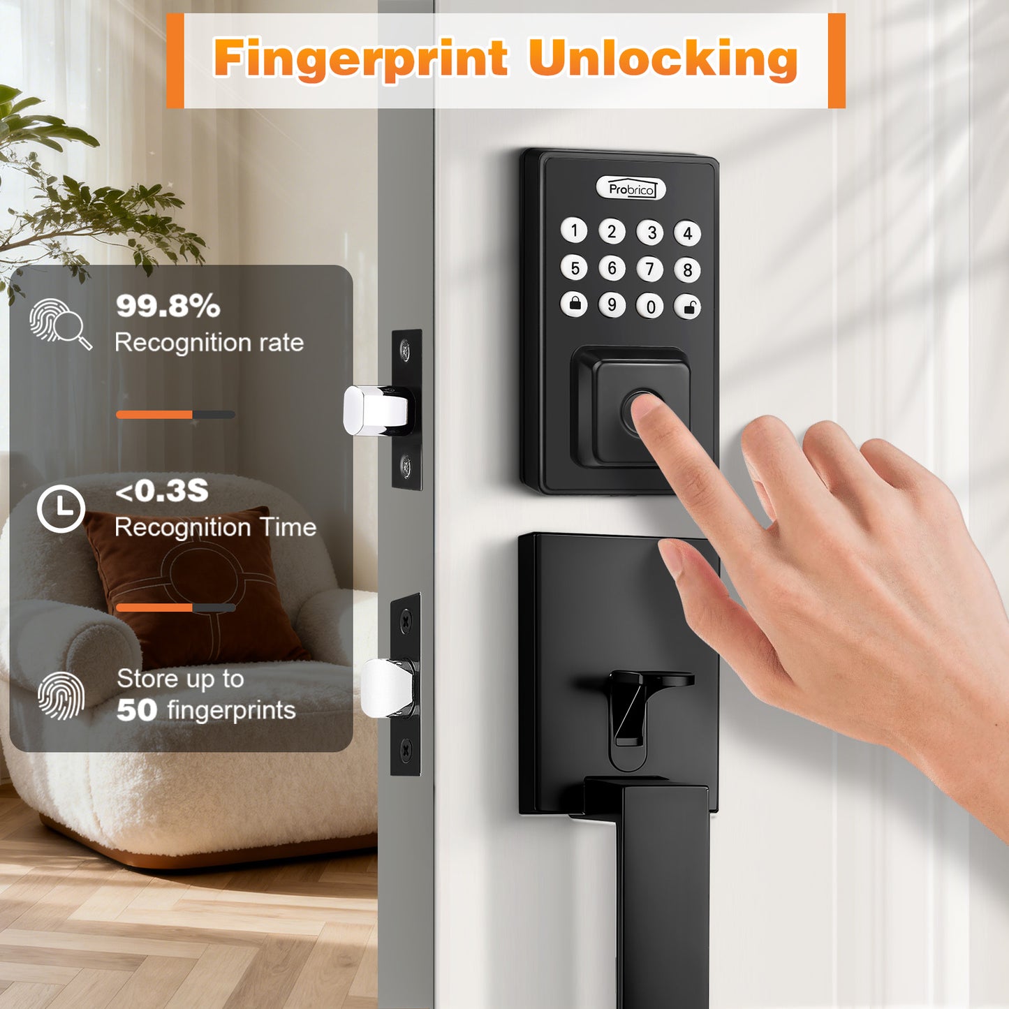 Probrico Smart Keyless Entry Door Lock Deadbolt, Front Door Lock Set with Fingerprint Deadbolt, Electronic Digital Keypad Deadbolt Lock 991/993